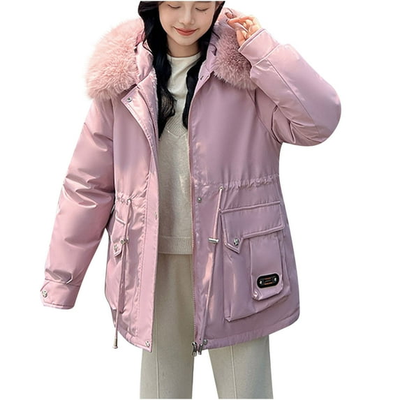 Hvyesh Women's Winter Puffer Jackets Warm Thicken Parka Jackets Sherpa Lined Windproof Faux Fur Hood Parka Coat Jacket