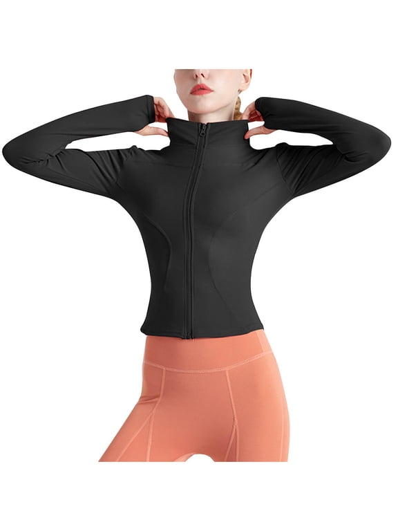 Women's Workout Jacket Lightweight Zip Up Yoga Jacket Cropped Athletic Slim Fit Tops