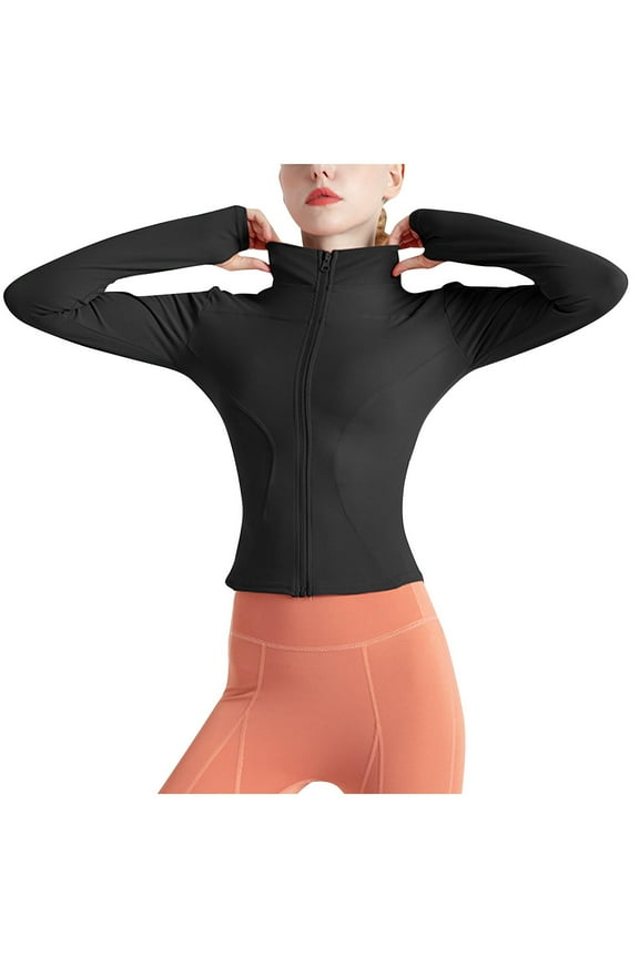 Women's Workout Jacket Lightweight Zip Up Yoga Jacket Cropped Athletic Slim Fit Tops