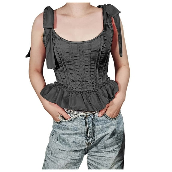 Hvyesh Women's Y2K Ruffle Tank Top Square Neck Corset Tops Cute Babydoll Going Out Crop Top