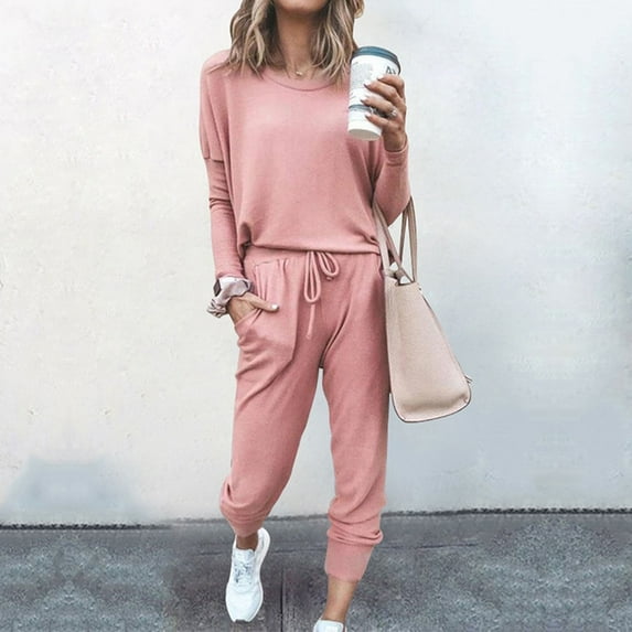 Hvyesh Womens 2 Piece Lounge Set Long Sleeve Pullover Tops Long Pants Casual Sweatsuits Tracksuit Sets with Pockets