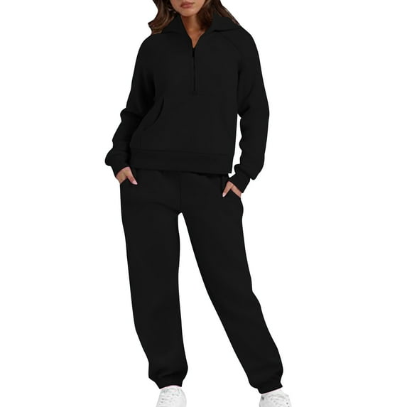 Hvyesh Womens 2 Piece Outfits Long Sleeve Hooded Sweatsuits Sets Half Zip Sweatshirts with Joggers Sweatpants