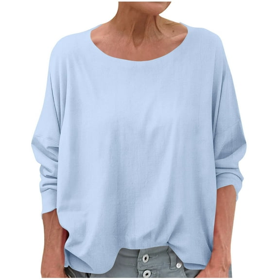 Hvyesh Womens 3/4 Sleeve Blouses Crew Neck Shirts Dressy Casual 3/4 Length Sleeve Tops