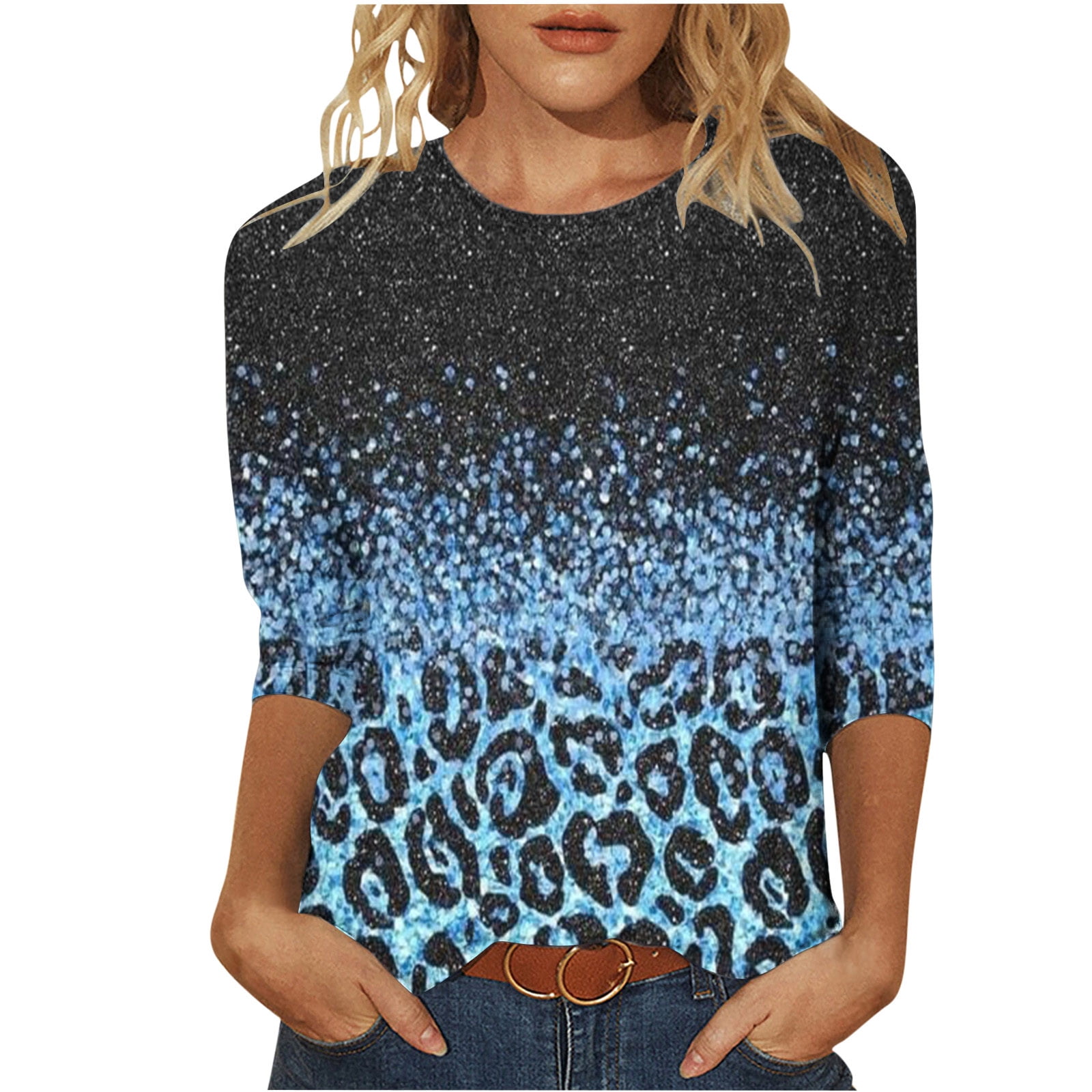 Hvyesh Womens 3/4 Sleeve Shirts Round Neck Loose Casual Blouses Floral ...