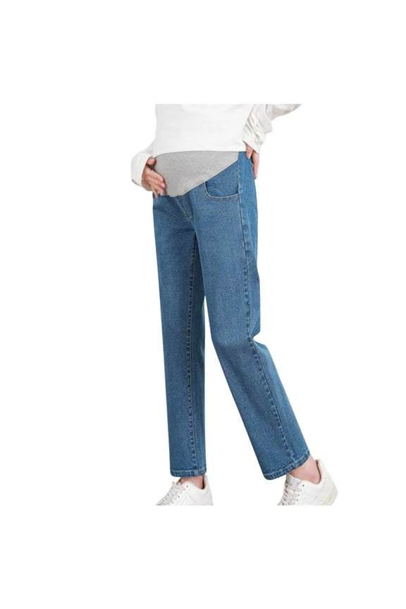 Womens Belly Support Maternity Jeans High Waisted Wide Leg Baggy Jean for Women Stretch Denim Pants Summer Loose Long Pants