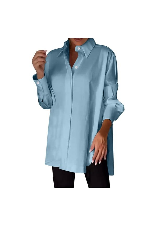 Womens Button Down Shirts Plus Size Long Sleeve Tops Work Office Button Up Dress Shirt Chiffon Blouses