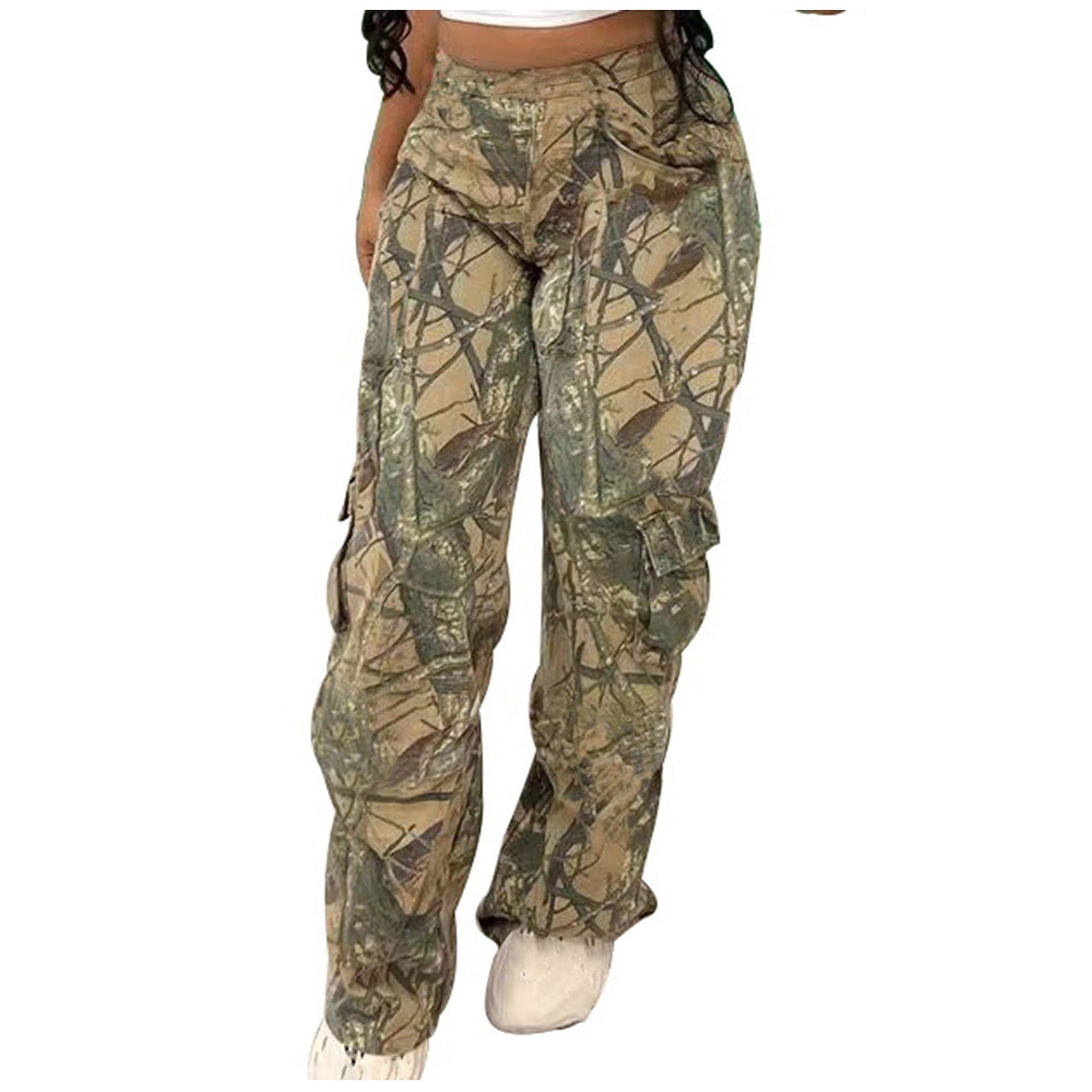 Hvyesh Womens Camo Cargo Pants Loose Fashion Y2K Design Sense Trouser High  Waist Wide Leg Military Trousers Trendy Baggy Printed Overalls Khaki XL