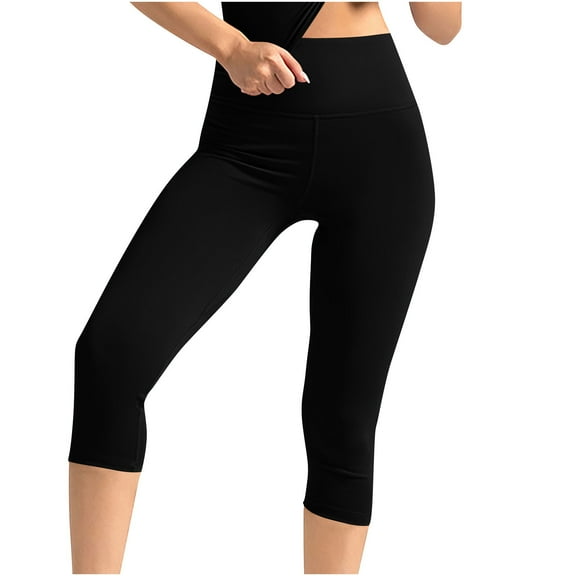 Hvyesh Womens Capri Leggings Summer Knee Length Capri Leggings Pants Tummy Control High Waist Pants Casual Yoga Pants