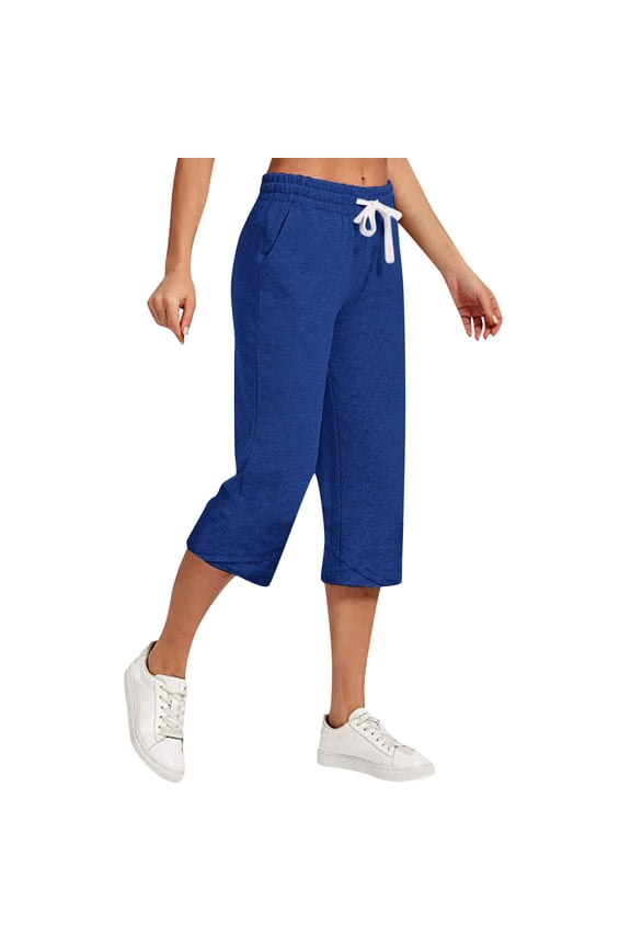 Womens Capri Pants Joggers Loose Fit Lightweight 3/4 Sweat Pants with Pocket for Yoga Gym Workout Sweatpants