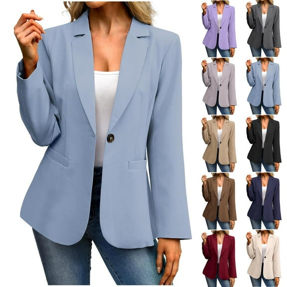 Hvyesh Womens Casual Blazer Open Front Business Suit Jacket Long Sleeve Button Work Office Blazer Spring Lightweight Coat