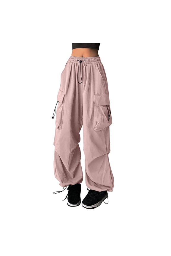 Womens Casual Cargo Jogger Pants Hiking Trousers Elastic Waist Pocket Pants