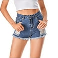 thumbnail image 1 of Hvyesh Womens Casual Summer Mid Waist Stretchy Denim Jean Shorts Junior Short Jeans Loose Ripped High Waisted Denim Shorts Stretch Distressed Frayed Raw Hem Jean Shorts, 1 of 3