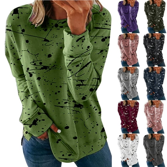 Hvyesh Womens Casual Sweatshirts Plus Size Y2K Pullover Sweatshirt Long Sleeve Crewneck Sweatshirt
