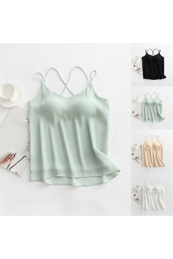 Womens Chiffon Camisole Tank Top V Neck Cross Back Spaghetti Strap Cami Sleeveless Lounge Tops