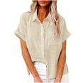 thumbnail image 1 of Hvyesh Womens Cotton Linen Button Down Shirts Summer Short Sleeve Tops Casual Collared Blouses Loose Fit T-Shirt, 1 of 6