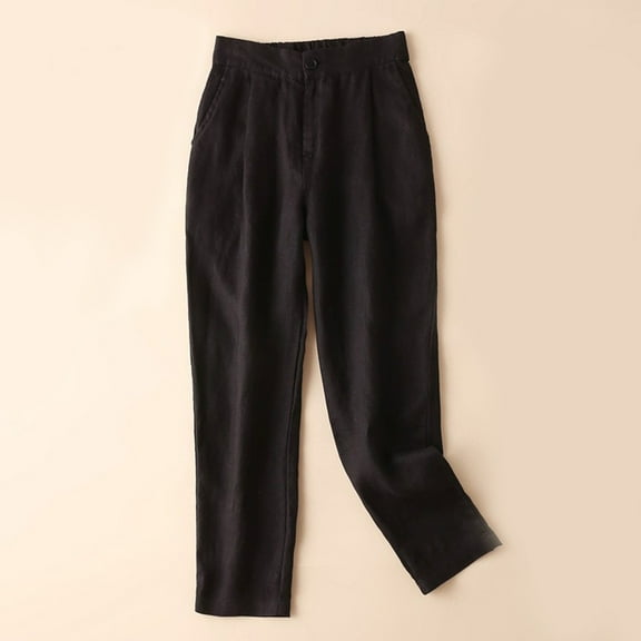 Hvyesh Womens Cotton Linen Pants Casual Elastic Waist Drawstring Pants Lightweight Summer Beach Trousers with Pockets