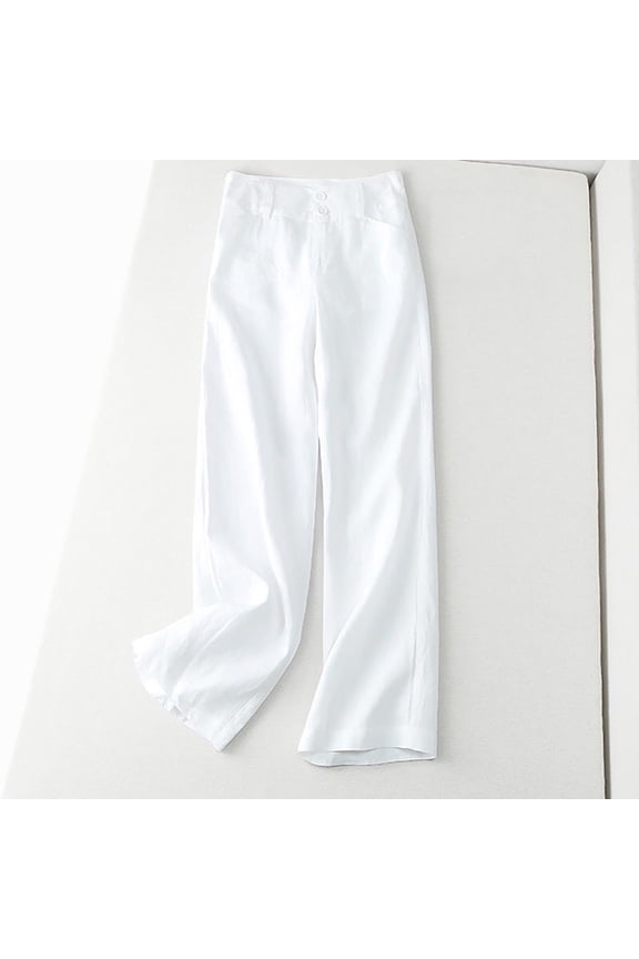 Womens Cotton Linen Wide Leg Pants 2025 Casual Solid Beach Pants Elastic Waist Jogger Trousers Flowy Holiday Long Pants