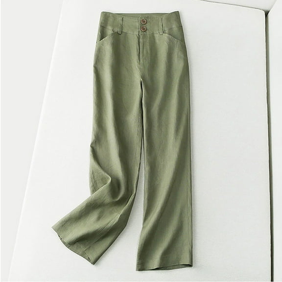 Hvyesh Womens Cotton Linen Wide Leg Pants 2025 Casual Solid Beach Pants Elastic Waist Jogger Trousers Flowy Holiday Long Pants