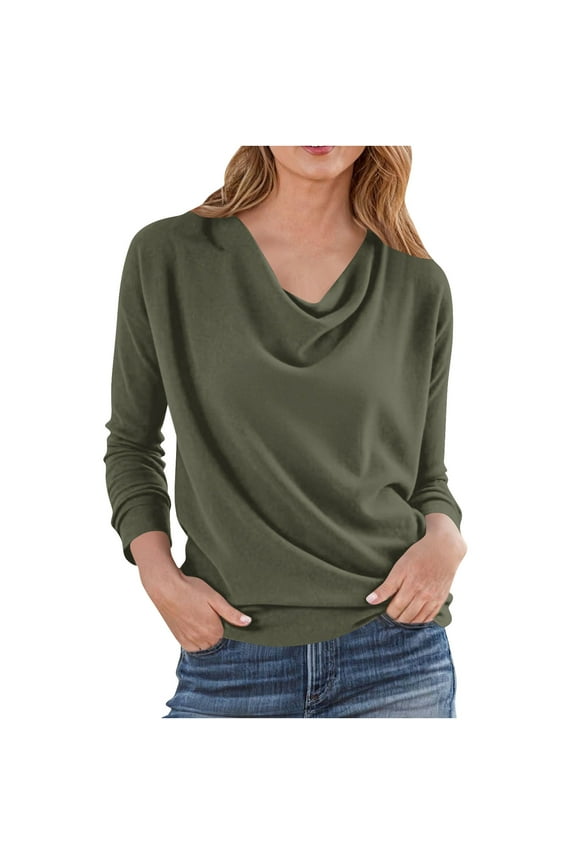 Womens Cowl Neck Shirts Solid Color Long Sleeve Business Dressy Tunic Blouses Casual Fall Outfits Clothes 2025