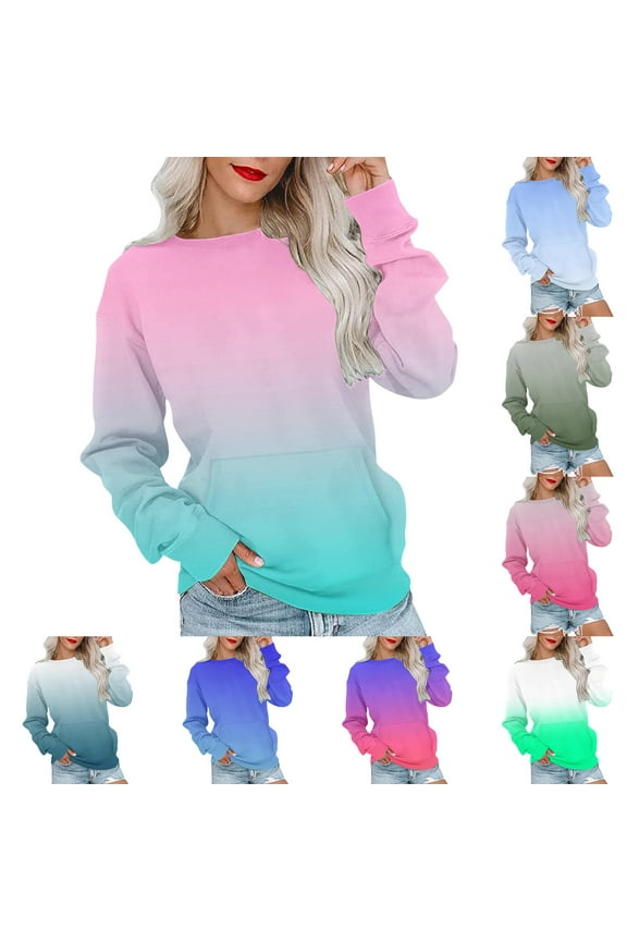 Womens Crew Neck Sweatshirt 2025 Striped Color Block Blouese Shirts Long Sleeve Pullover Tops Fall Fashion Clothes