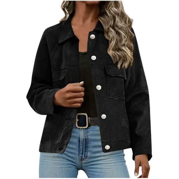 Hvyesh Womens Cropped Shackets Faux Suede Button Down Jackets Dressy Long Sleeve Coat