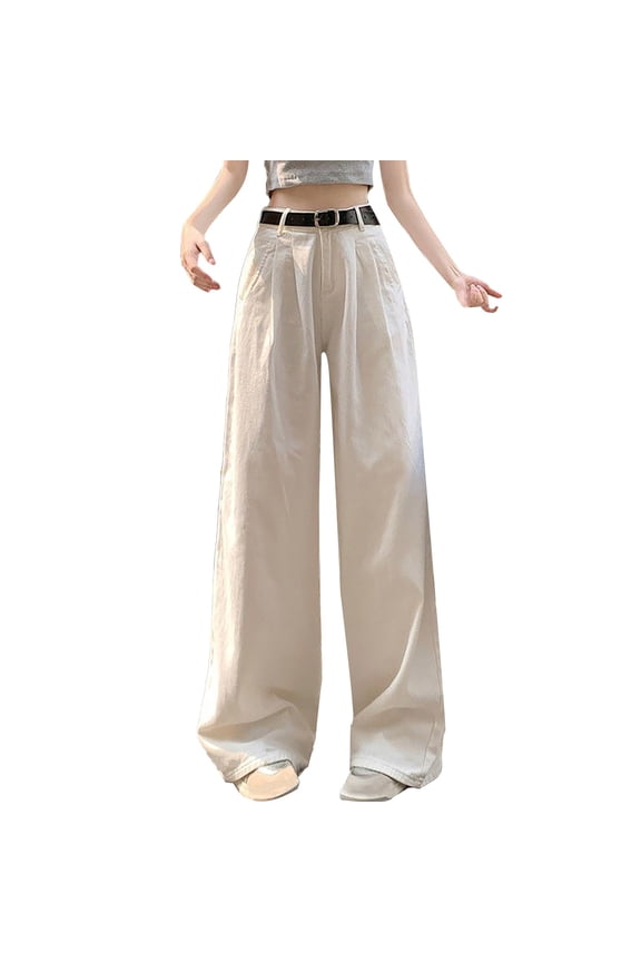 Womens Elastic High Waisted Wide Leg Jeans Baggy Boyfriend Flare Trendy Long Denim Pants