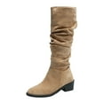 thumbnail image 1 of Hvyesh Womens Faux Suede Knee High Boots Wide Calf Pointed Toe Low Chunky Heel Side Zipper Booties, 1 of 7