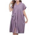 thumbnail image 1 of Hvyesh Womens Fleece Bathrobe Short Sleeve Belted Spa Hotel Dressing Gown Soft Towel Robes for Women, 1 of 4
