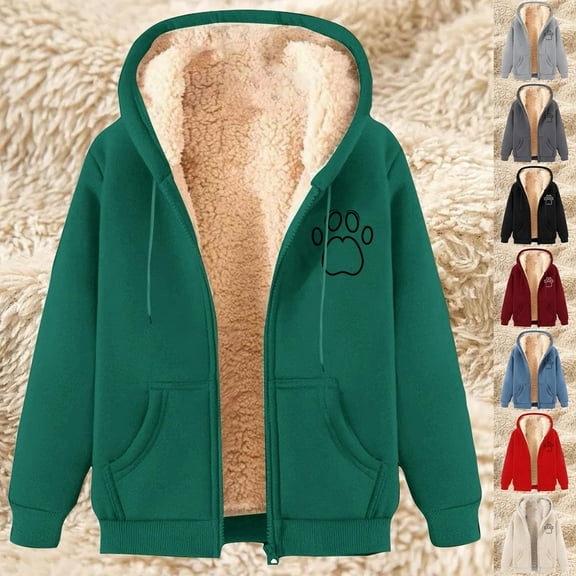 Hvyesh Womens Fleece Jacket Casual Full Zip Up Hoodie Warm Sherpa Lined Jacket Fall Winter Coat With Pockets