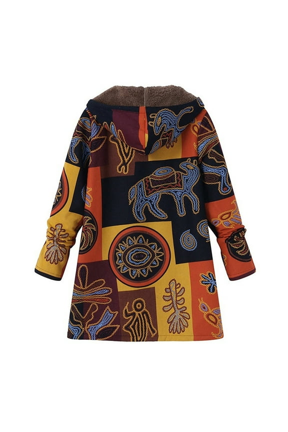 Womens Fleece Jacket Western Aztec Print Long Sleeve Button Down Shacket Jackets Plus Size Fleece-Line Hooded Sweater Jacket with Pockets