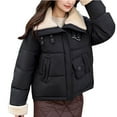 thumbnail image 1 of Hvyesh Womens Fleece Lapel Puffer Jackets Trendy Quilted Cropped Coat Full Zip Up Puffer Jacket Winter Coat with Pockets, 1 of 5