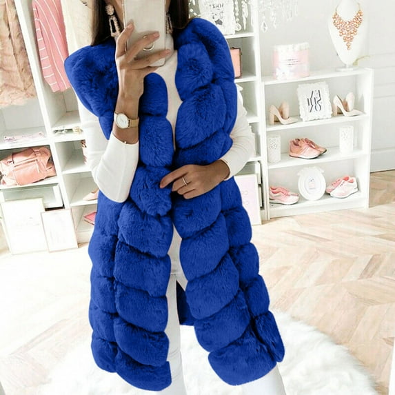 Hvyesh Womens Fleece Long Vest Jacket Warm Faux Furs Sleeveless Waistcoat Trendy Fleece Linen Thermal Outerwear Coats Soft Solid Long Veats
