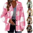 thumbnail image 1 of Hvyesh Womens Fuzzy Plaid Jacket Warm Plush Shacket Jackets Trendy Plaid Fleece Fuzzy Pockets Outerwear Fall Winter Coats, 1 of 8
