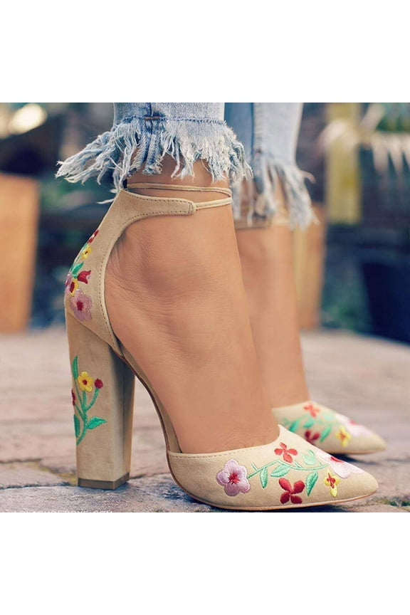 Womens High Heel Sandals Dressy Summer Point Toe Sandals Comfy Slip On Sandals Boho Beach Sandal Size 6.5