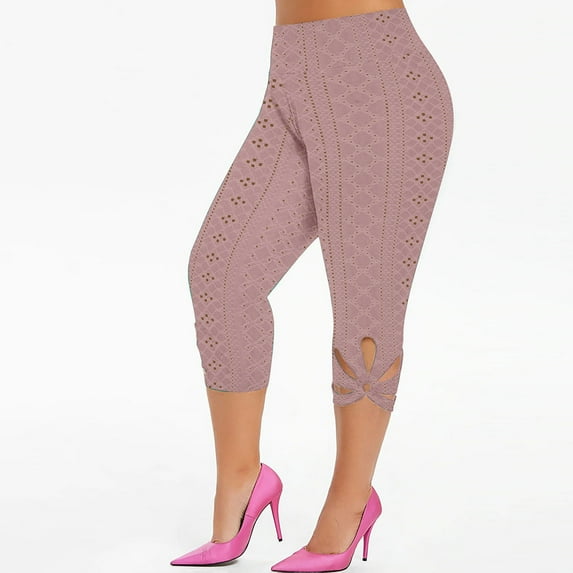 Hvyesh Womens High Waisted Tummy Control Capri Leggings Plus Size Cropped Pants Skinny Pull On Yoga Workout Pants