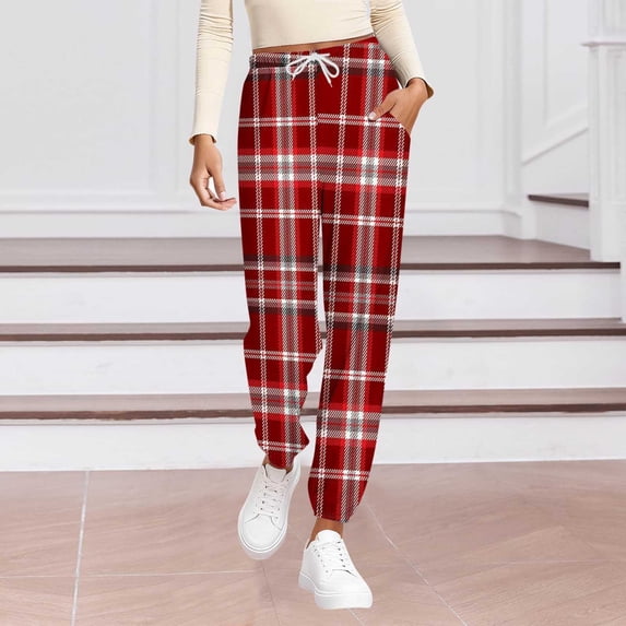 Hvyesh Womens Jogger Pajamas Pants Comfy Plaid Long Lounge Bottom Drawstring Elastic Waist Sleep Pants with Pockets