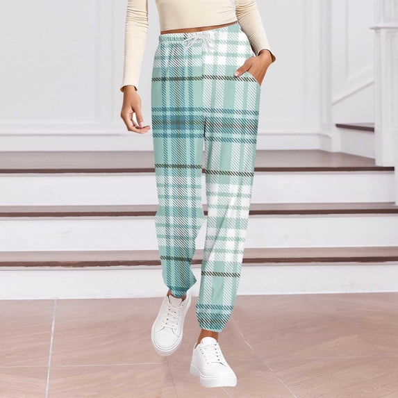 Hvyesh Womens Jogger Pajamas Pants Comfy Plaid Long Lounge Bottom Drawstring Elastic Waist Sleep Pants with Pockets
