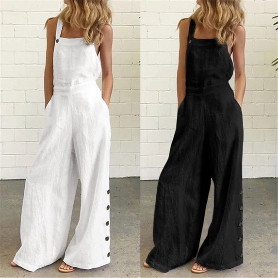 Hvyesh Womens Jumpsuits Overalls Wide Leg Casual Summer Outfits Plus Size Rompers Jumpers Sleeveless Straps 2024 Clothes