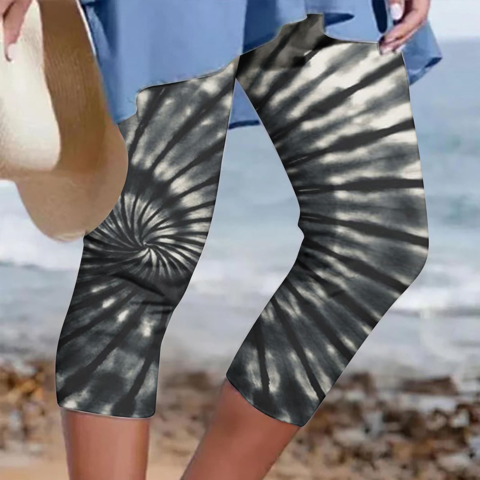 Hvyesh Womens Knee Length Capri Leggings Stretchy High Waist Beach ...
