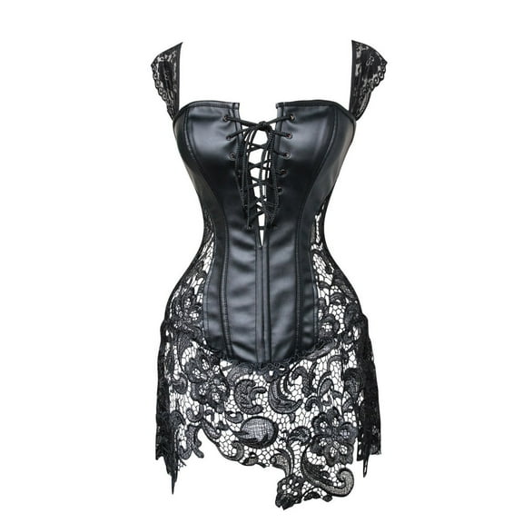 Hvyesh Womens Lace Corset Lingerie Mesh Sheer Bustier Shapewear See Through Lingerie Dress Breathable Bridal Gothic Bodysuit Black