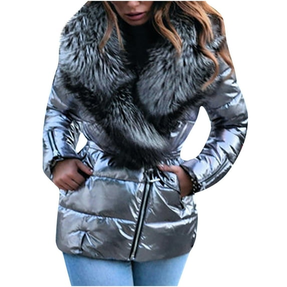Hvyesh Womens Lightweight Puffer Jacket, Winter Coats for Women Warm Quilted Bubble Padded Hood Coat with Faux Fur Collar