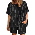thumbnail image 1 of Hvyesh Womens Linen 2 Piece Sets, Summer Round Neck Short Sleeve Tops and Shorts Two Pieces Set Suit for Ladies Trendy Stripe Print Outfit with Pockets, 1 of 6