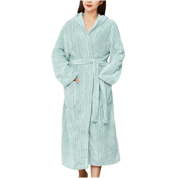 Hvyesh Womens Long Hooded Bathrobe Trendy Fuzzy Plush Pajamas Nightgown Casual Full Length Towel Bathrobes Terry Cloth Robes