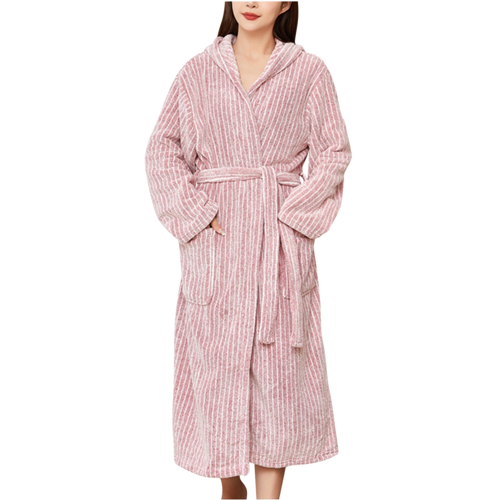 Hvyesh Womens Long Hooded Bathrobe Trendy Fuzzy Plush Pajamas Nightgown Casual Full Length Towel