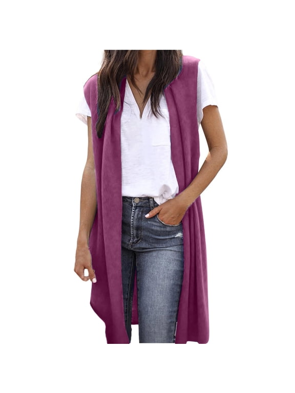 Womens Long Knit Cardigan Vest Casual Sleeveless Open Front Tunic Vest Soft Long Cardigan Tops Coat Fall Draped Duster Vest