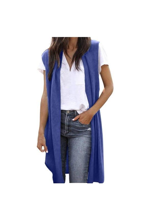 Womens Long Knit Cardigan Vest Casual Sleeveless Open Front Tunic Vest Soft Long Cardigan Tops Coat Fall Draped Duster Vest