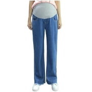 HVYESH Womens Maternity Jeans Straight Leg Relaxed Fit Over Belly Pregnancy Denim Work Pants Maternity Clothes with Pockets
