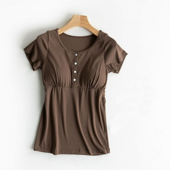 Hvyesh Womens Maternity Nursing Tops Comfy Short Sleeve Breastfeeding Shirts Summer Snap Button Tee Postpartum T-Shirts Pregnancy Clothes M-2XL