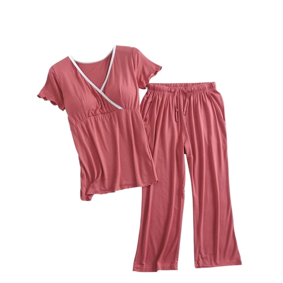 Hvyesh Womens Maternity Pregnancy Nursing Pajama Sets Sleepwear Breastfeeding Short Sleeve Shirt and Capri Pants Pregnancy PJS