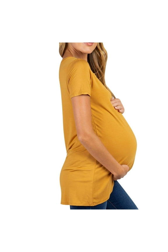Womens Maternity Shirts Loose Irregular Hem Pregnancy Top Tee Side Knot Short Sleeve Nusring T-Shirts Casual Mama Pregnant Tunic Blouse Clothes S-2XL